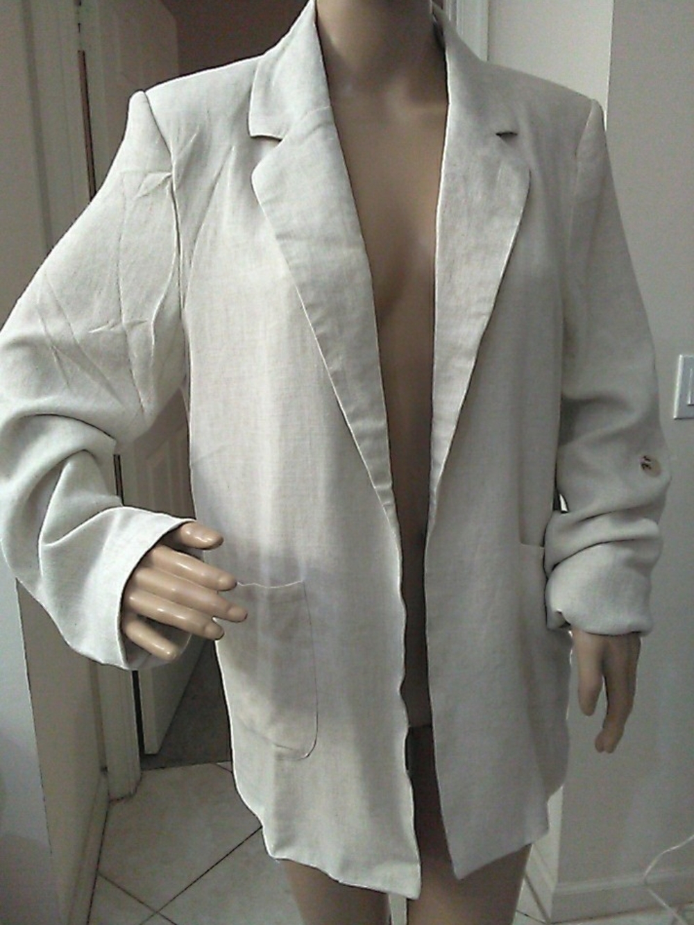 NWT Mud Pie Light Beige Linen-Blend Blazer Jacket SZ. OVERSIZED MED